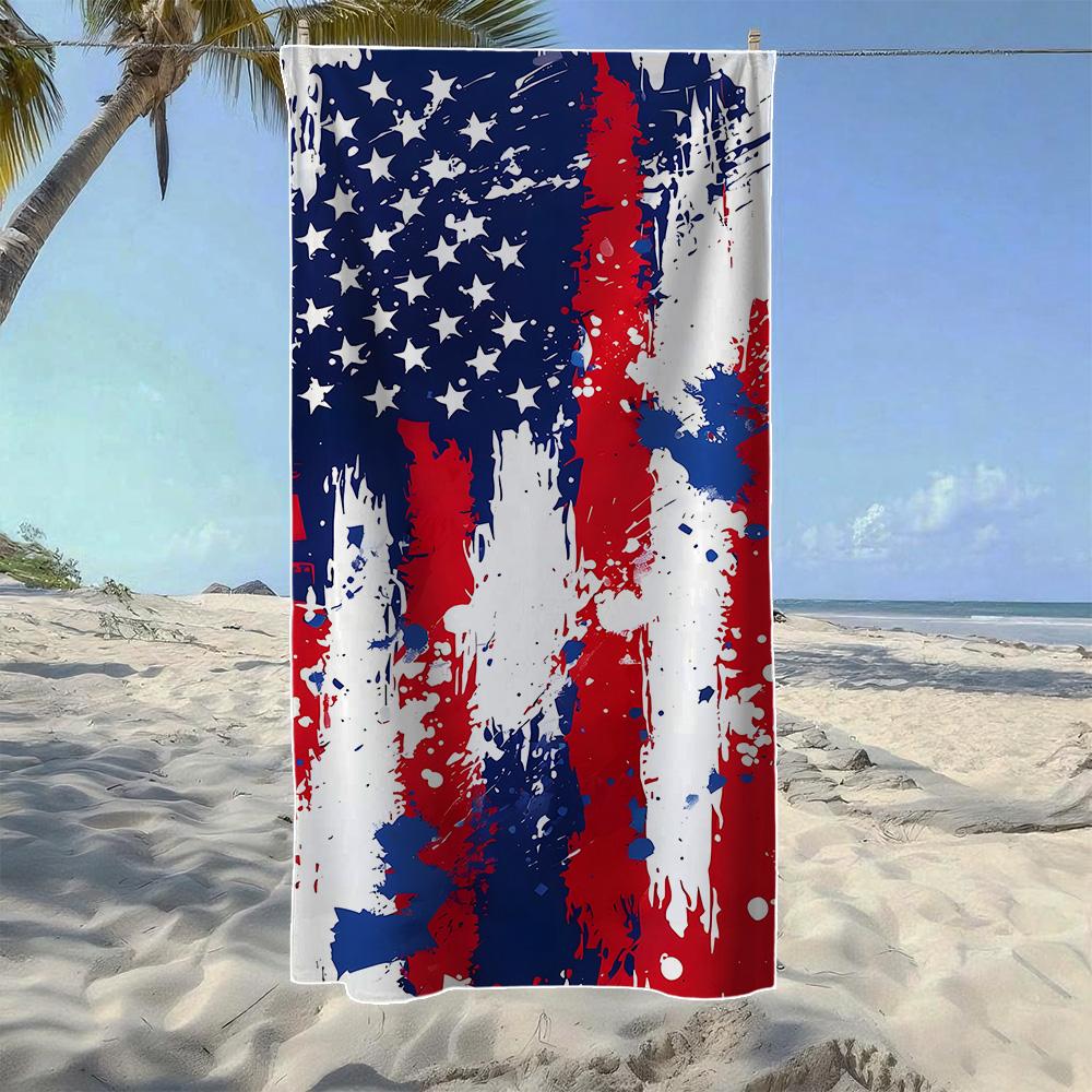 

Red-Blue White Tie-Dye & Star-Stripe Retro Beach Towel, Soft Durable Quick-Drying, Ideal For Summer Beach, Swimming & Camping W30*H60(CM)