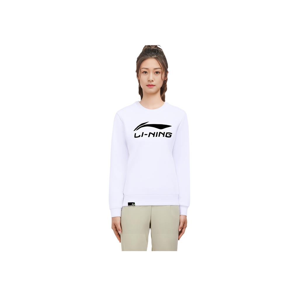 Li Ning Badminton Series Letter Large Logo Crewneck Sweatshirt Women Sweatshirt Standard-White AWDR818-1