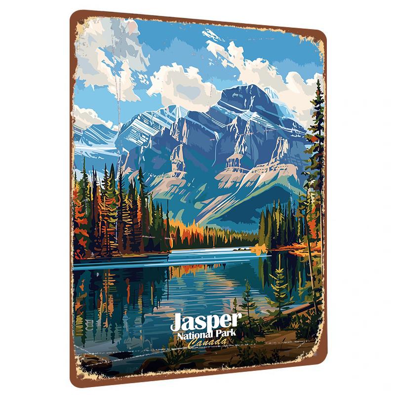 Jasper National Park Canada Vintage Metal Wall Art Mountain Lake Forest Scenery Decor for Home Office