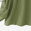 ZANZEA Women Casual Round Neck Solid Color Loose Long Sleeve Blouse