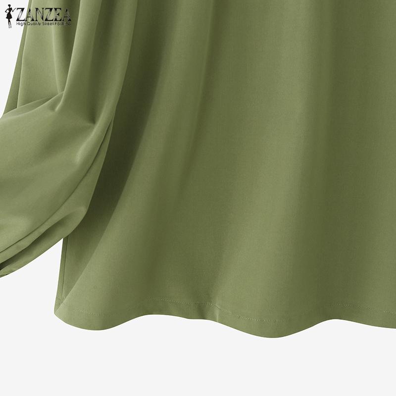 ZANZEA Women Casual Round Neck Solid Color Loose Long Sleeve Blouse