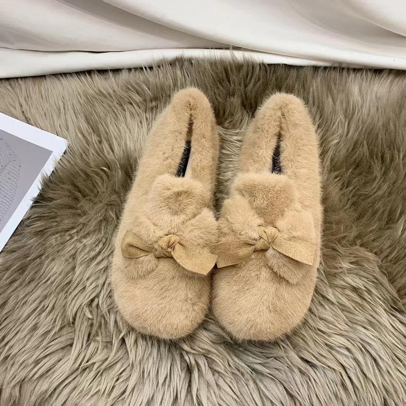 New winter cotton shoes women's wind Doudou women's shoes warm and velvet fairy wind fluffy shoes women