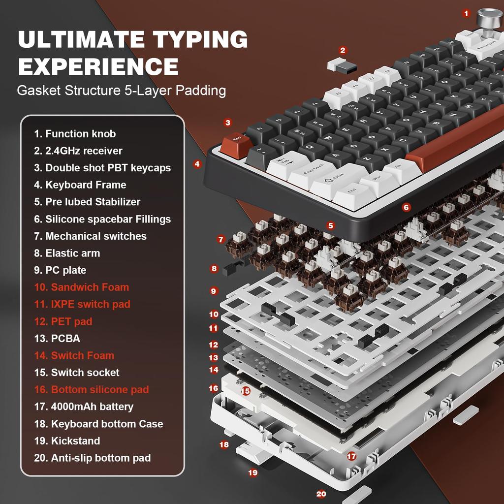 YUNZII B75 PRO Gasket Gamingtastatur Trådløst Mekanisk Tastatur Trådløst Hot-Swap Utstyrt med RGB Tilpasset Tastatur med Knott for Teknisk