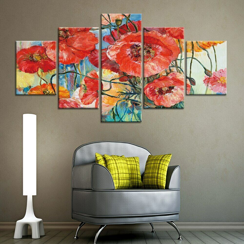 5Pcs Red Poppy Flower Floral 5 Pieces Pictures Paintings Poster HD Print Wall Home Decor Room Decor Modern Art 5 Panel