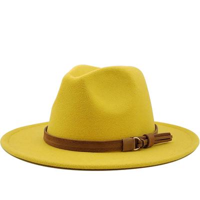 Schlichter Fedora-Hut aus Wolle für Damen und Herren mit Lederband, eleganter Gentleman-Damenhut mit breiter Krempe, Jazz-Kirche, Panama-Sombrero-Kappe, 56–58–60 cm
