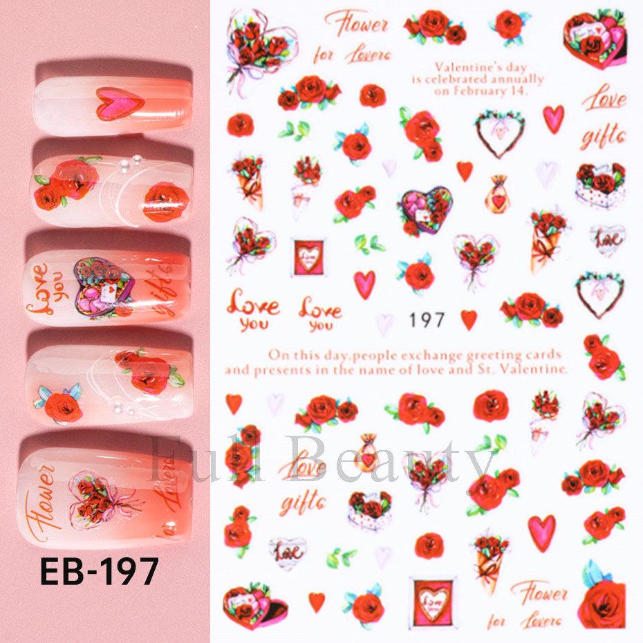 Nail Art Stickers Valentine's Day Romantic Balloon Love Rose English Adhesive Nail Stickers
