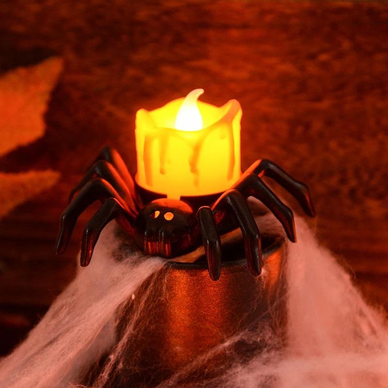 50 szt. Dekoracja Świec Herbatnich Pająków na Halloween, Halloweenowe Bezpłomieniowe Świece LED, Lampiony na Baterie do Halloweenowego Domowego Upiornego Dekorowania