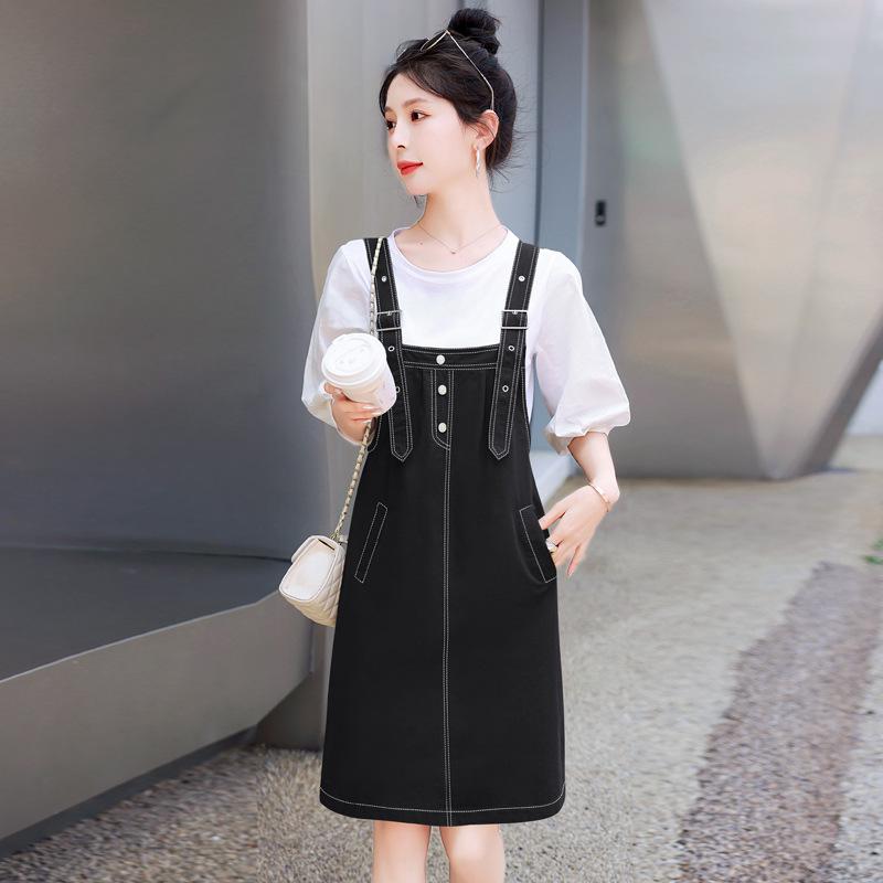 Petite Women's Fashionable Age-Reducing Korean Summer Overalls Set (2025) - Casual Tummy-Covering Suspender Dress