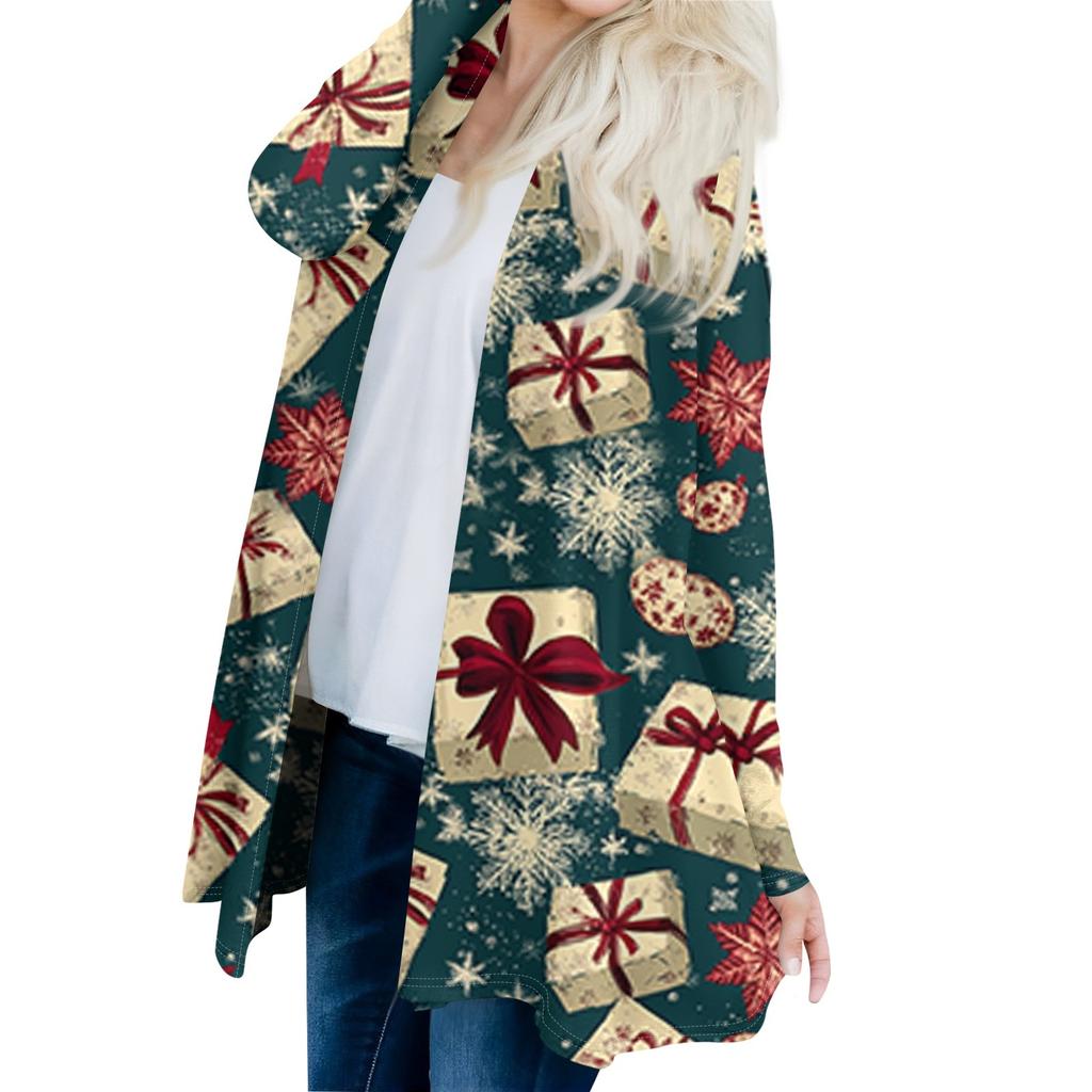 Dámský módní ležérní kardiganový kabátek střední délky s vánočním stromkem