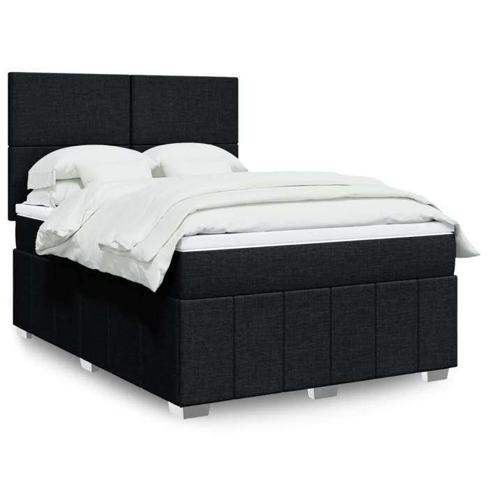 VidaXL Slat Bed Base with Mattress Black 140x190 Cm Fabric 3291658