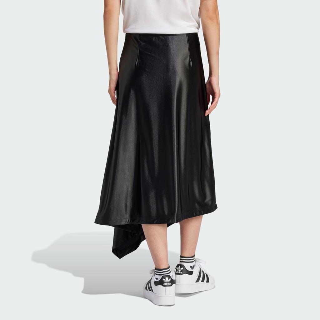 Adidas Originals High-Waisted Satin Asymmetrical Casual Long Skirt Women Bottoms Black IT9415