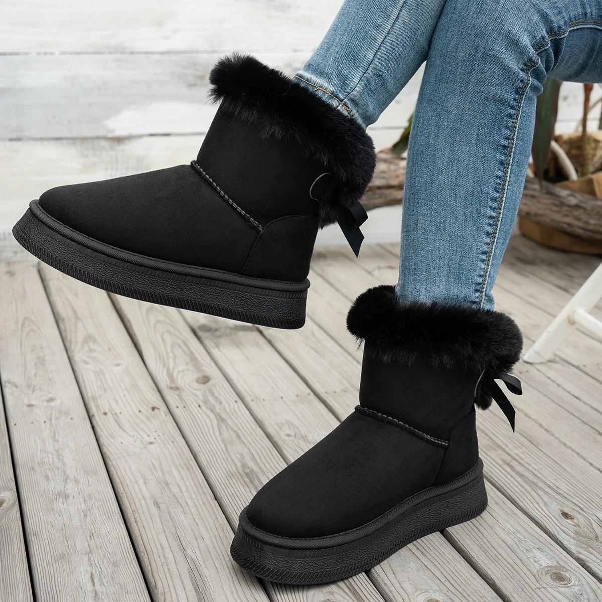 

Мода 2025 Новые женские ботинки Плоские Износостойкие Мягкие Студенческие Плюс Бархат Теплые Женские Туфли Модные Бант Круглый Носок Элегантные Зимние Ботинки 42 чёрный