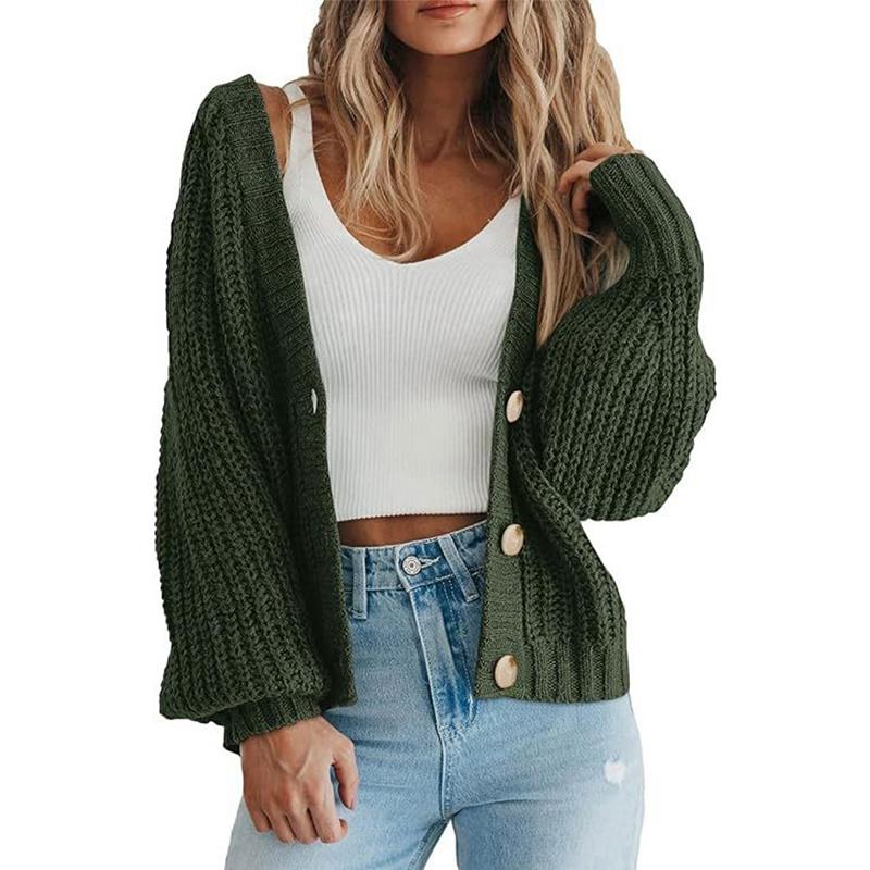 Fashion Casual Women's Knitted Cardigan Sweater Long Sleeves Loose Buttons Short Cardigans Jacket for Women Autumn and Winter Warm Knitwear Coat 25114