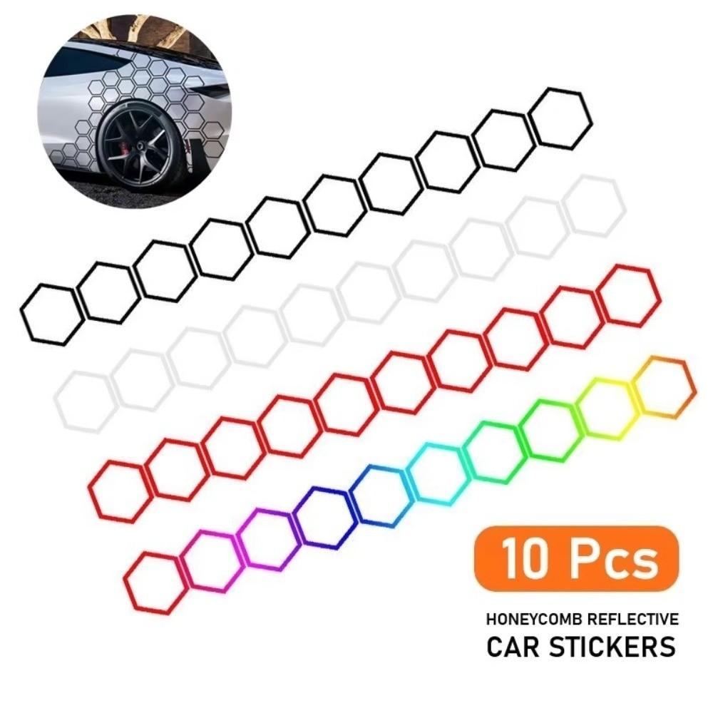 10Pcs Set 3D Honeycomb Car Sticker Vinyl Material Body Decor Sticker for Headlamp Decoration