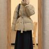 Moda Invernale Stile Coreano Cappotto Nero di Cotone con Cintura in Vita per Donna
