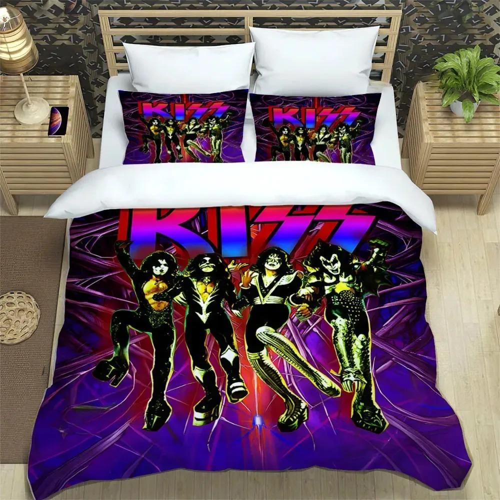 Одеяло Kiss Band 3D-печать Kiss Band Rock Комплект постельного белья Всесезонное одеяло и S Односпальное Двуспальное Queen Comforter (quilt)-EU Single(135*200cm)3pcs