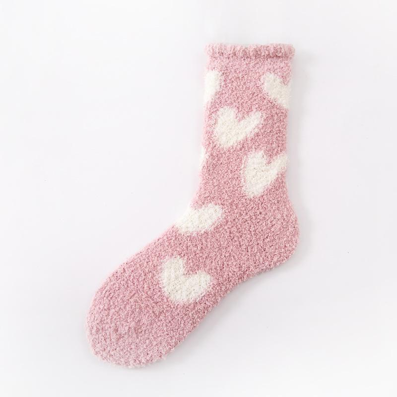 5/10 Pairs Casual Autumn Winter Thickened Socks for Women with Coral Fleece No Shedding Home Warmth Mid Calf Length Simple Heart Shaped Sleep Socks