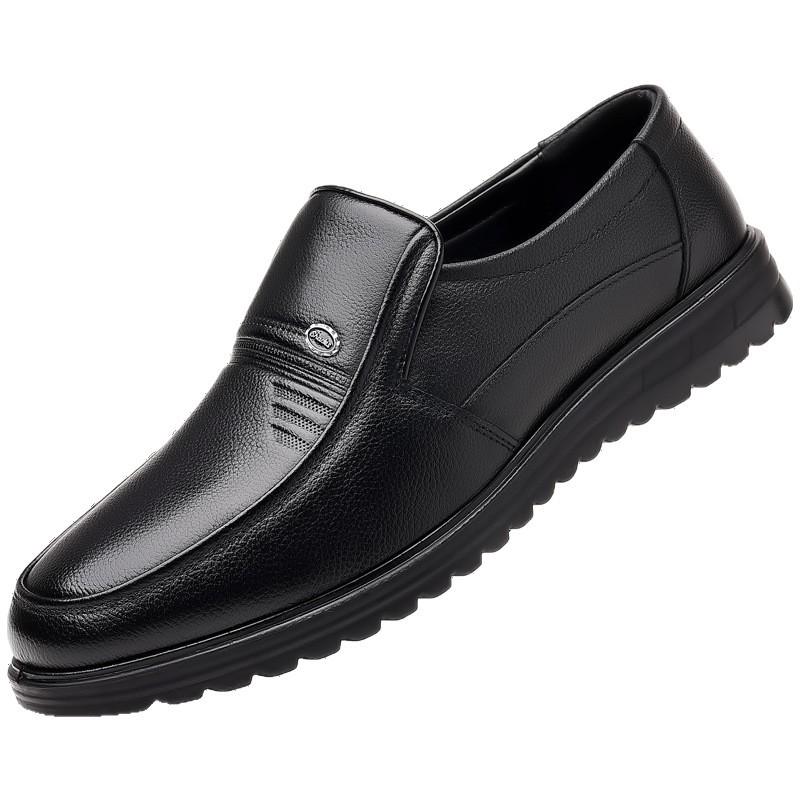 First layer cowhide men's leather shoes large size 47 casual shoes soft sole round head middle-aged and elderly father shoes
