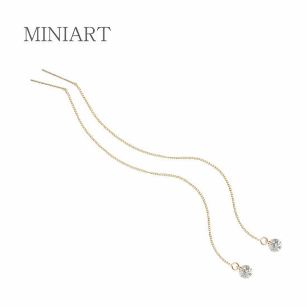 [] 14K Gold Cubic Chain Gold Earrings Long Drop Earrings G304