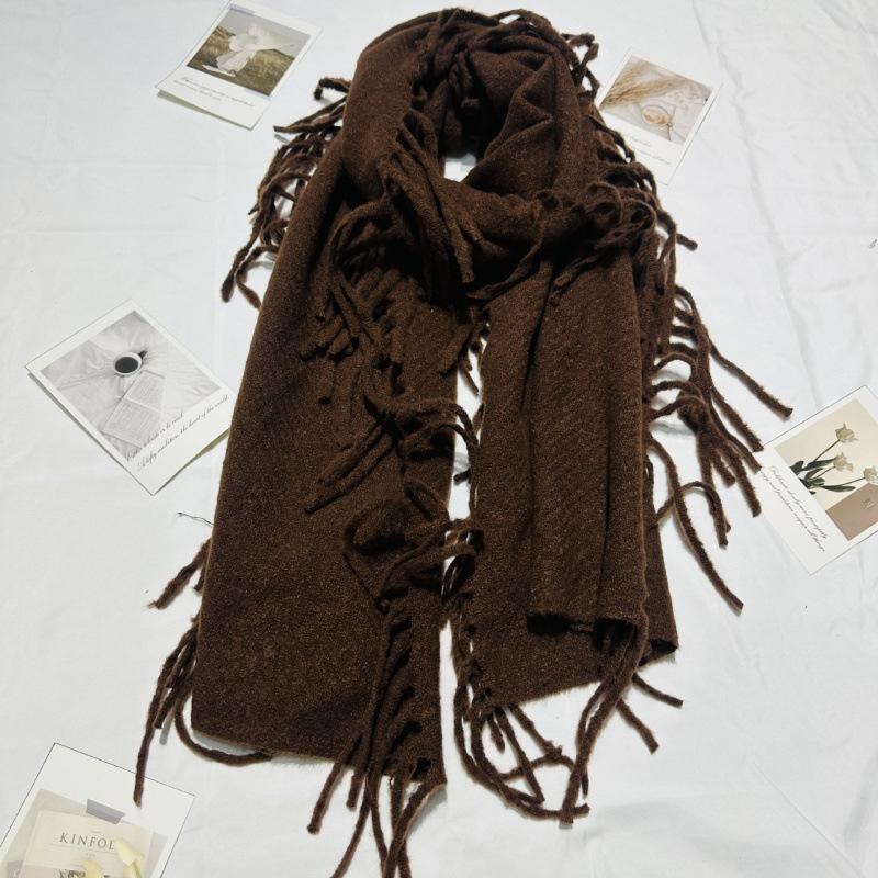 New Solid Color Tassel Imitation Cashmere Scarf on Both Sides for Women Autumn and Winter Versatile Shawl High End Winter Warm Thickened Scarf