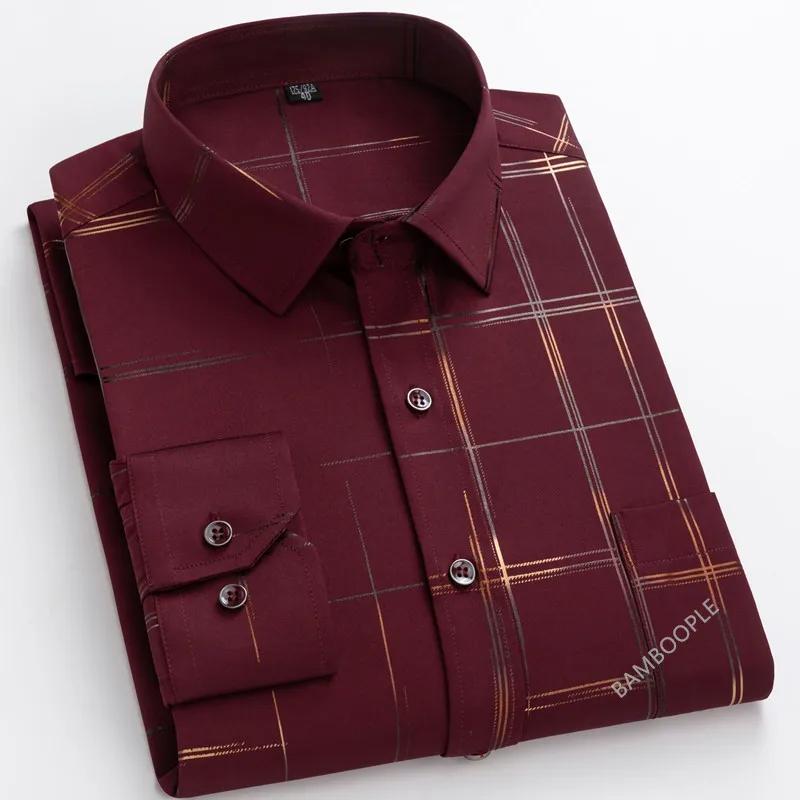 Men's Print Shirt Autumn Spring Long Sleeve Thin Non Iron Fashion Business Causal Social Anti-wrinkle Plaid Slim Fit Chemise Hom