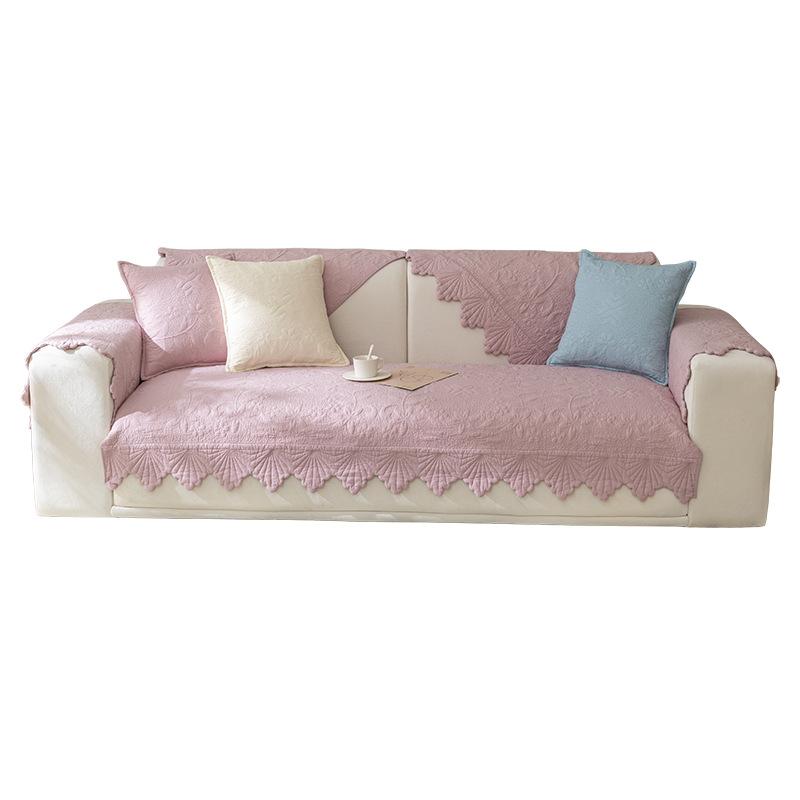 Pink Cotton Sofa Cushion Universal In All Seasons, Simple Modern Fabric Non-Slip Solid Wood Quilting Mat, Pure Cotton Cover In Summer