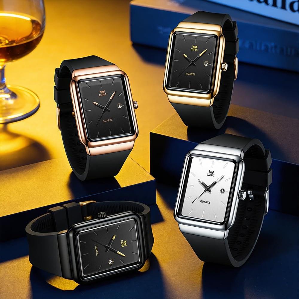 OPK Men's Quartz Wristwatch Date Waterproof Stylish Fashion Classic Silicone Band Rose Gold and Black