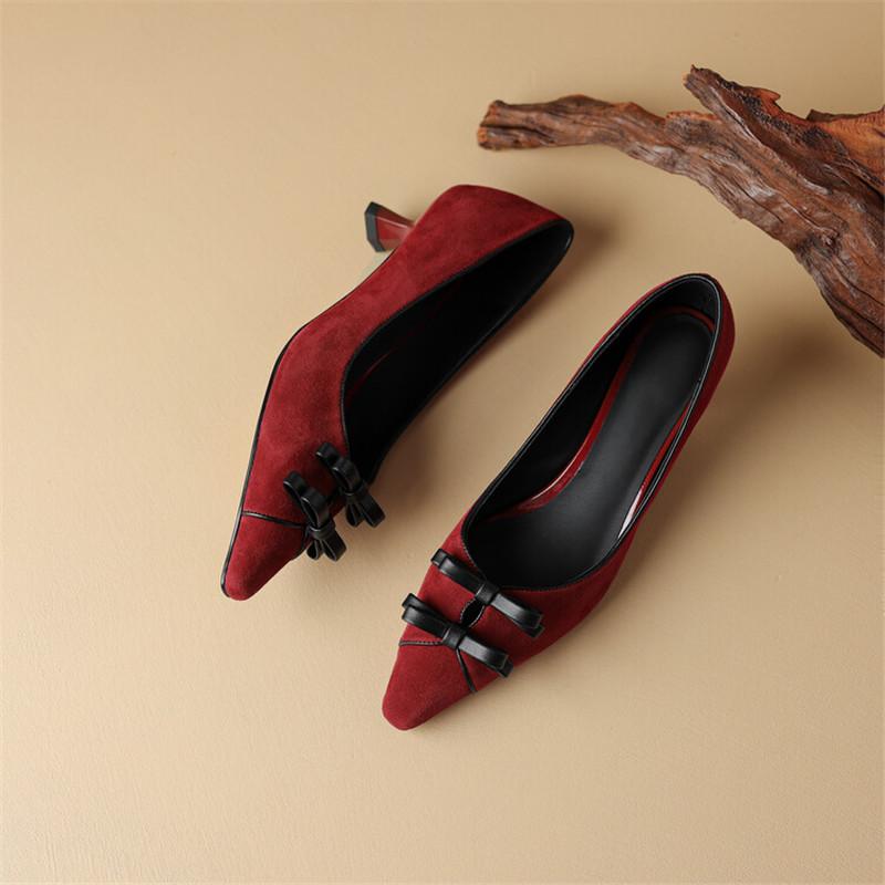 Fashion Sheep Suede Square Toe Women Pumps Spring Summer Woman Shoes Fashion Bow Loafers Shoes for Women Zapatos De Mujer High Heels