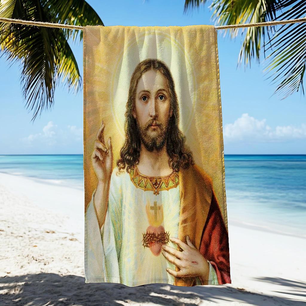Jesus Malerei Kalligraphie Weich Bedrucktes Flanell Badetuch Schnelltrocknend Benutzerdefiniert Sandfrei Strand Yoga Spa Fitnessstudio Pool Für Erwachsene Hotel