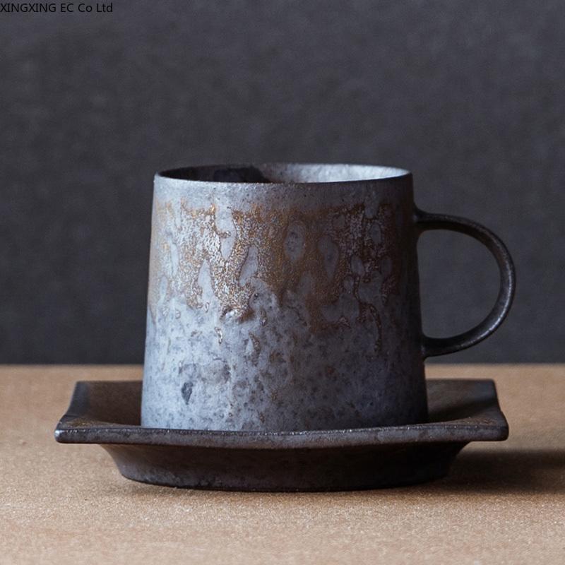 Ceramic Coffee Cup Japanese Style Cup and Saucer Set Creative Gilt Retro Mug Tea Cup Small Tray Household Water Cup with Saucer