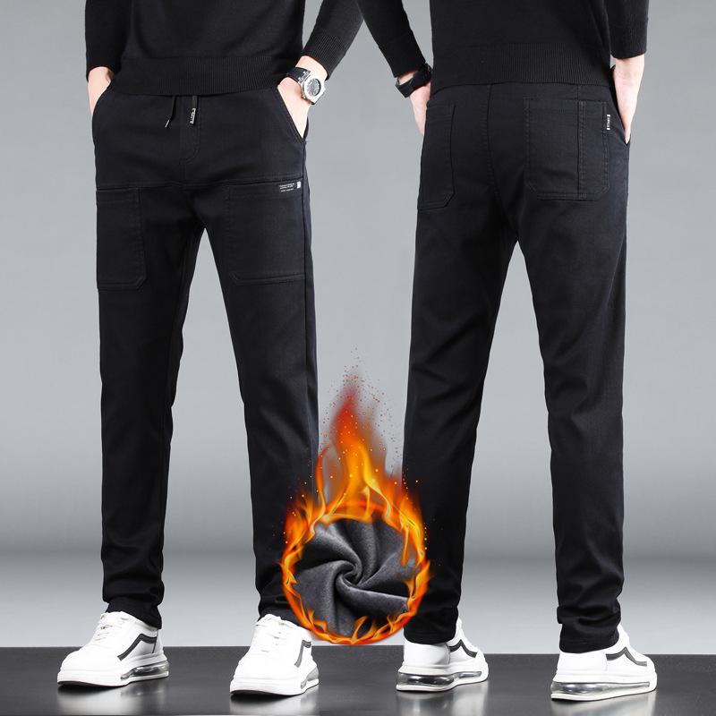 

Мужские плюшевые утолщенные повседневные брюки с шестью карманами и эластичным поясом для рабочей одежды на осень/зиму 33