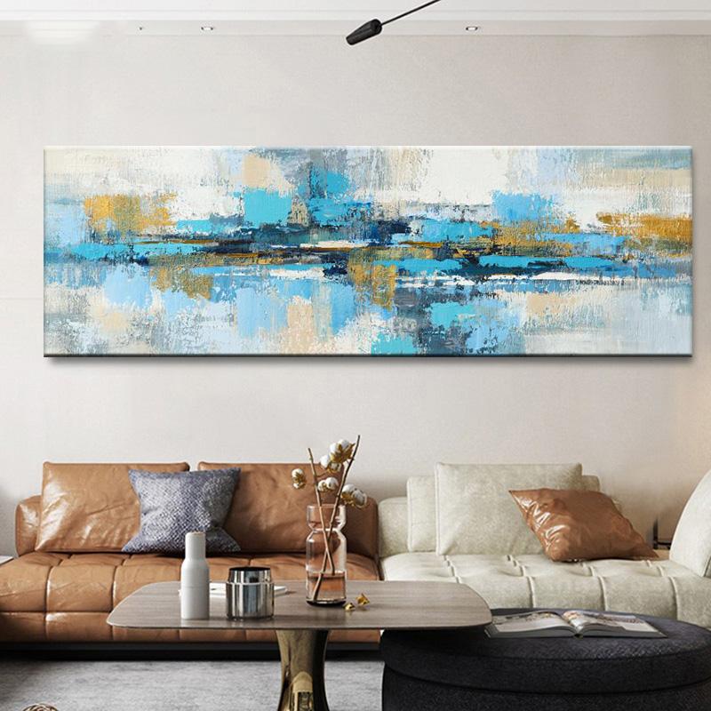 Nowoczesny niebieski abstrakcyjny obraz olejny na płótnie plakaty i wydruki skandynawskie obrazy ścienne Cuadros salon wystrój domu bez ramki