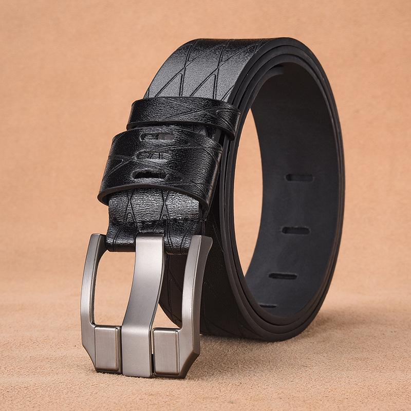 

Мужской ремень премиум-класса из винтажной кожи с широкой пряжкой-штифтом из сплава - Модный деловой пояс 140 cm чёрный