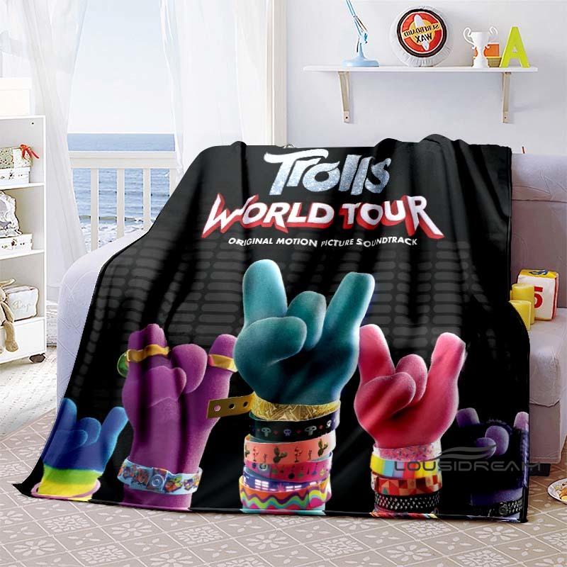 The Kawaii PoppyTrolls World Tour Themed Flannel Blanket Is Perfect for Kids, Teens, and Fans. It's a Great Bed Blanket or Sofa