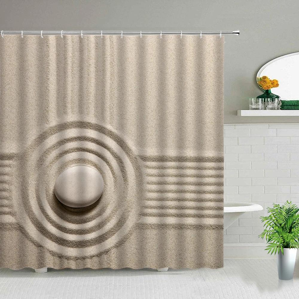 Zen Stone Buddha Flowers Scenery Shower Curtains Creativity Art Bathroom Bath Curtain With Hooks Waterproof Fabric Bathtub Decor