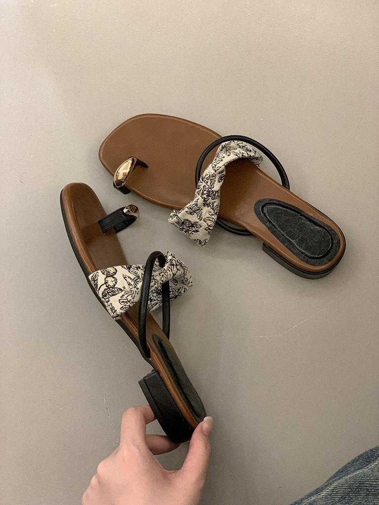 Holiday style! With skirt silver metal toe slippers women summer wear socialite thick heel French beach cool slippers