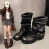 Boots short tube Spice Girl pleated stacked pants tube women's boots personalized rivets new thick heel large tube circumference locomotive boots