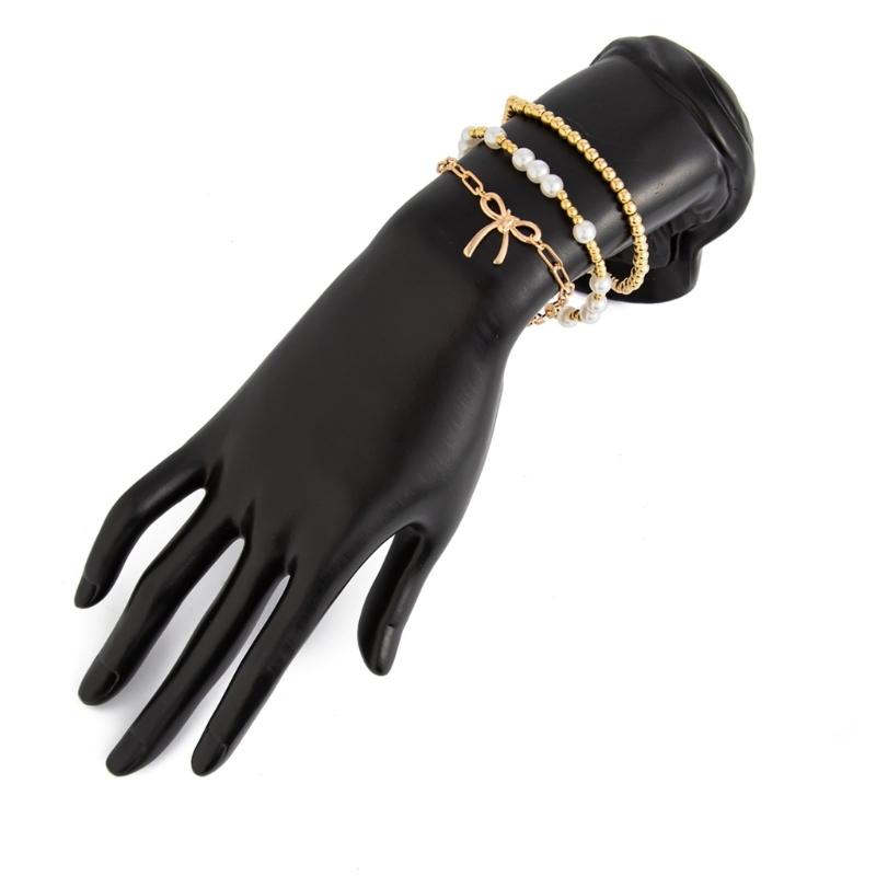 Modern Bowknot Detail Imitation Pearls Bracelet with Alloy Clasp Adjustable Chain Elegant Jewelry For Women