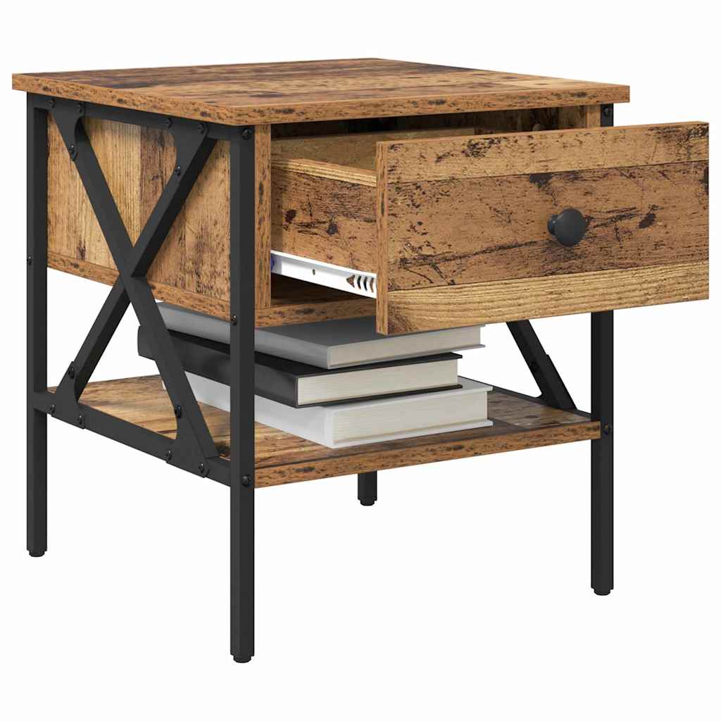 Nightstand Made of Reclaimed Wood 40 x 42 x 45 cm Plywood and Metal