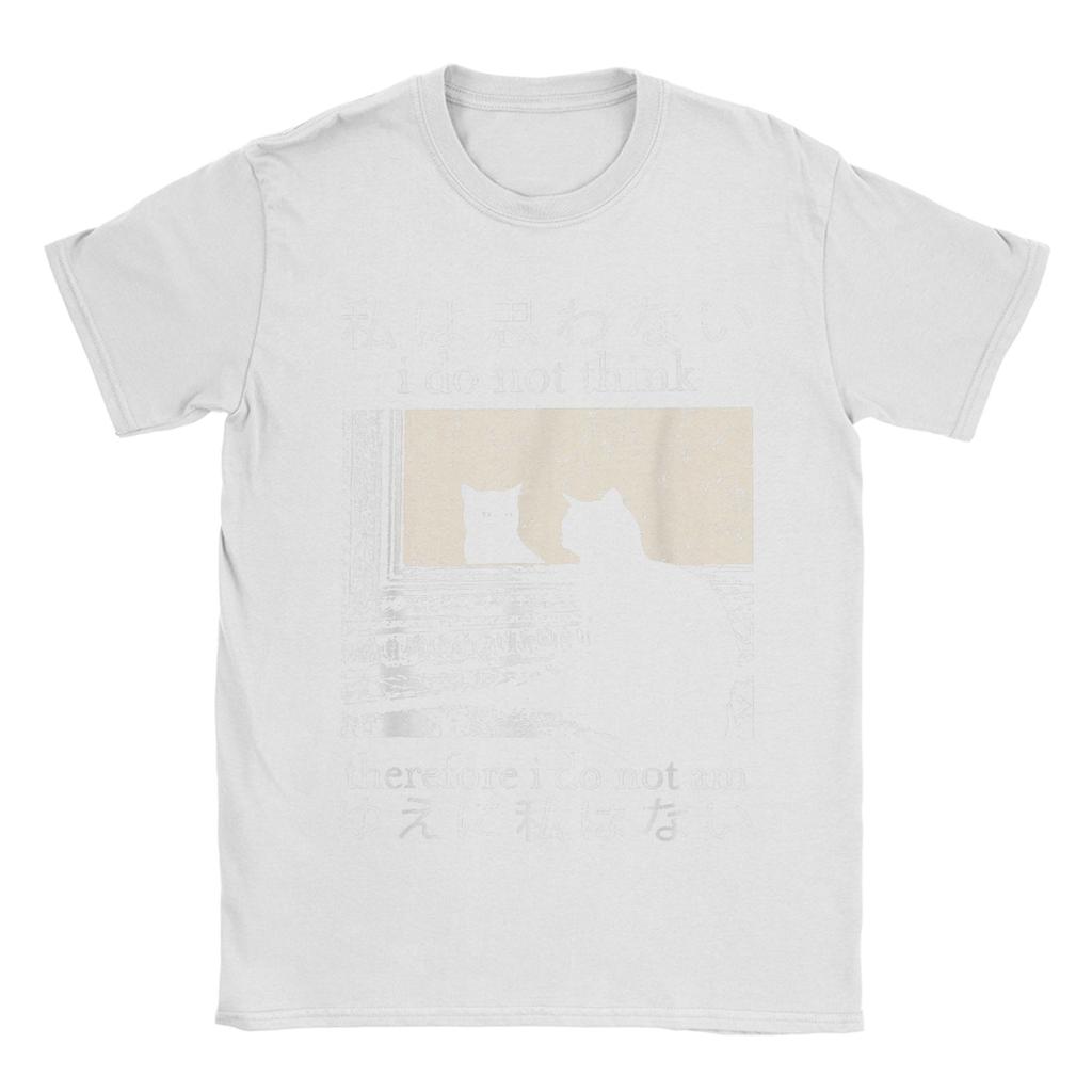 I Do Not Think Therefore I Do Not Am TShirt for Unisex Round Collar Cotton T Shirt Japanese Cat meme Short Sleeve Tees Clothes