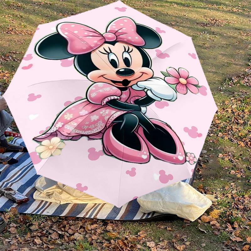 1PC pink minnie mouse Automatic Open/Close Umbrella with Windproof, 8-Rib Sturdy Canopy, Durable Ribs, Fashionable Design, Outdoor Accessory, Fun Prin