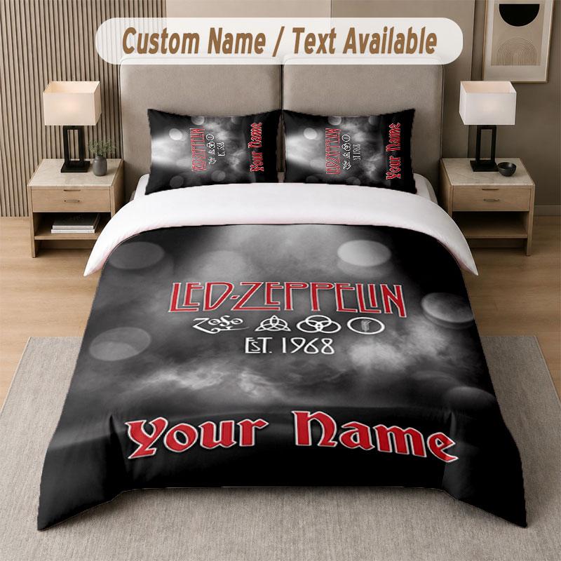 Custom Bedding Set Led Zeppelin Pattern, Print Name Text 1 Duvet Cover plus 2 Pillowcases Home Textile