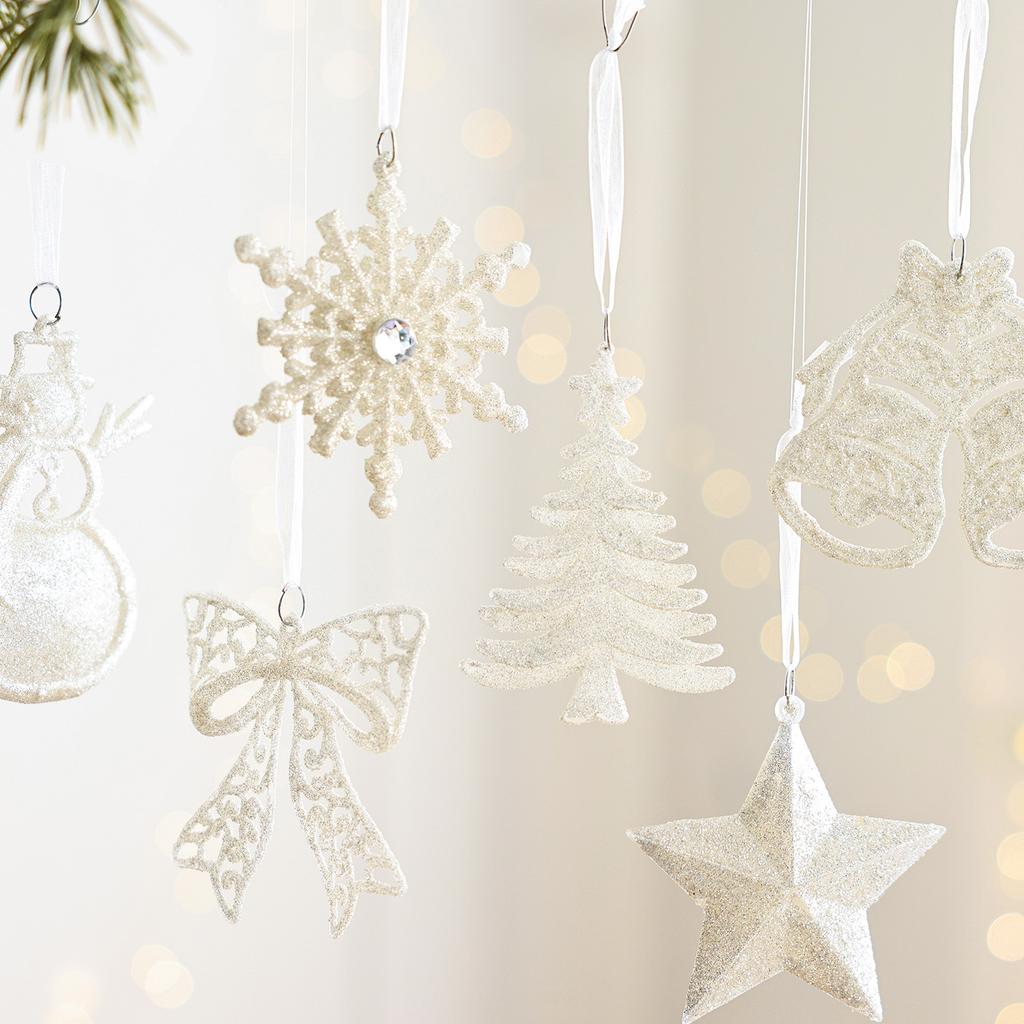 Christmas Bow Ornament Sparkling White Christmas Bell Christmas Star Ornament Festive For Party Decoration Holiday Celebration