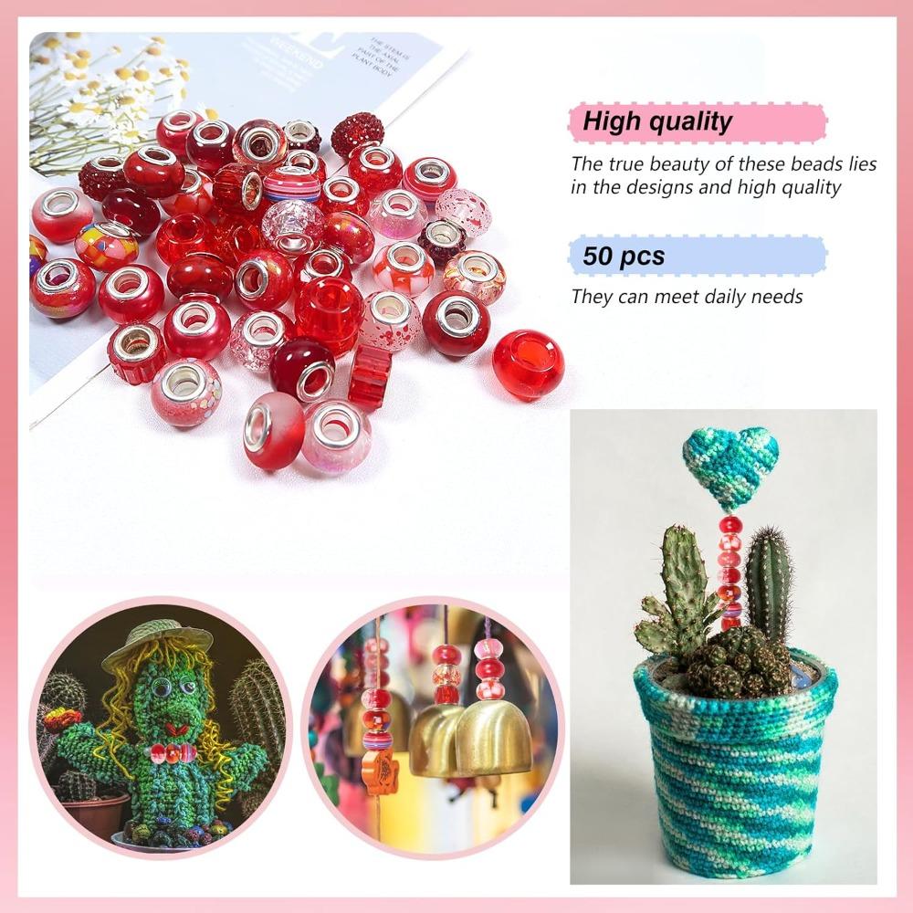 12/25/50pcs Assorted Resin European Beads Large Hole Lampwork Spacer Beads Rhinestone Craft Beads for DIY Charms Bracelet Jewelry Making