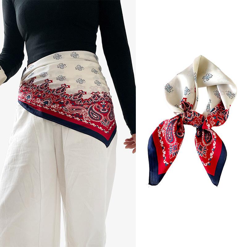 Old money style elegant matching scarf small square scarf 71cm Korean new silk scarf women's high-end sense retro versatile printing