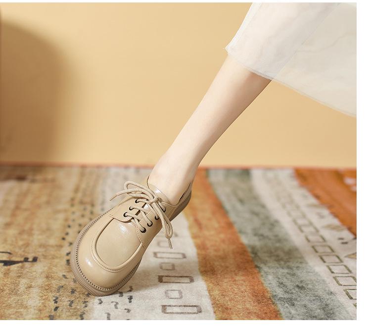 Women's Genuine Leather Lace-up Loafers - Spring/Summer 2024 Slip-on Flats with Soft Sole