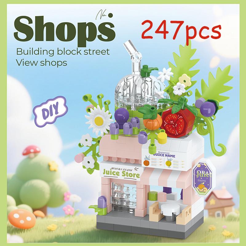 Mini Street View Kaffee Fotostudio Haustier Brot Dessert Blume Hamburger Kleine Läden Stadt Bausteine Für Kinder Spielzeug Geschenke