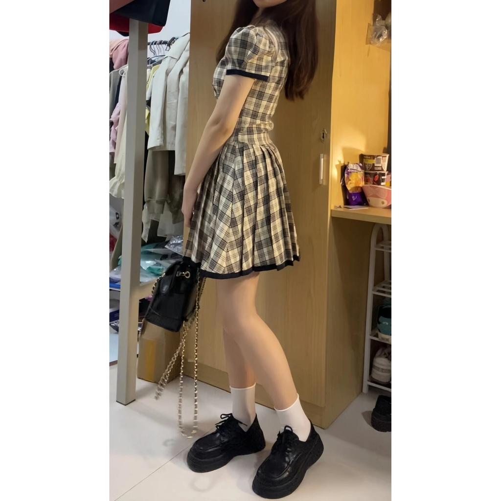 Super Good-looking Popular Plaid Design Dress Women's Clothing Spring and Summer Niche Design Short Skirt Princess Dress