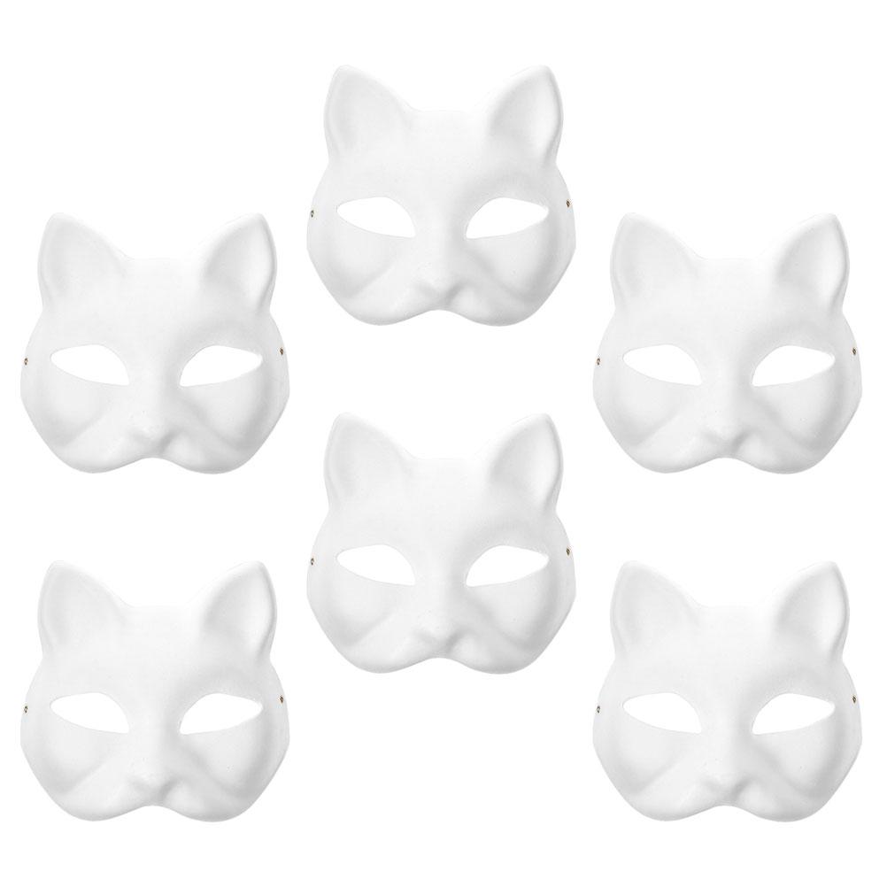6 Pcs Party Mask Halloween Paintable Blank DIY White Masks Makeup Paper Cat Child