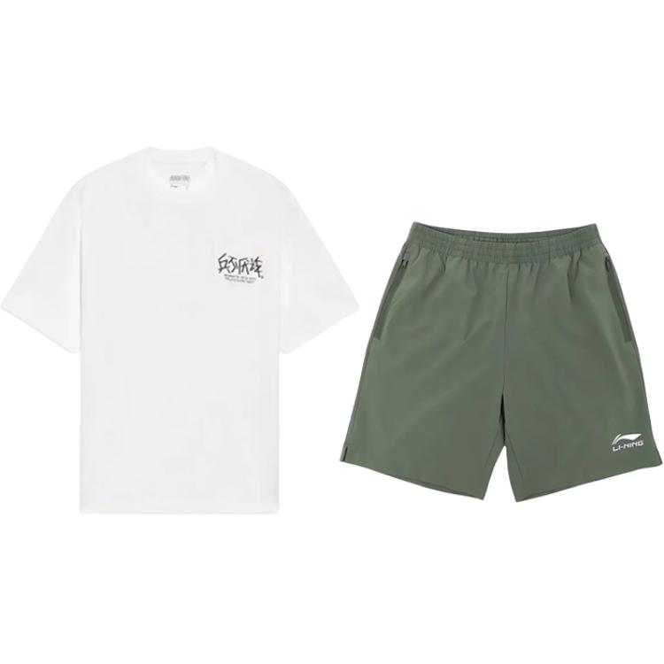 

Li Ning Военная стратегия Принт Письмо Модный Простой Удобный Универсальный Повседневный Спортивный костюм Унисекс костюм YHSV281-1+YKSV147-1 L